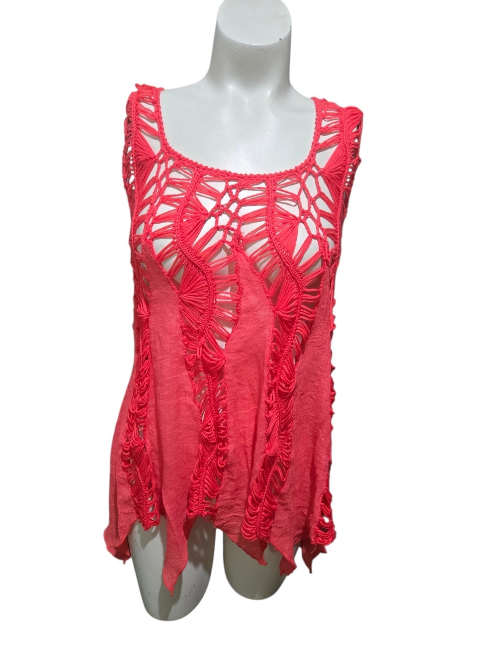 Scully Coral Crochet Macramé Open Knit Tank M Boho Western Festival